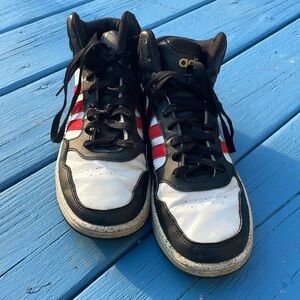 Black/white/red adidas high top shoes for kids size 5 1/2 freshly cleaned/fresh